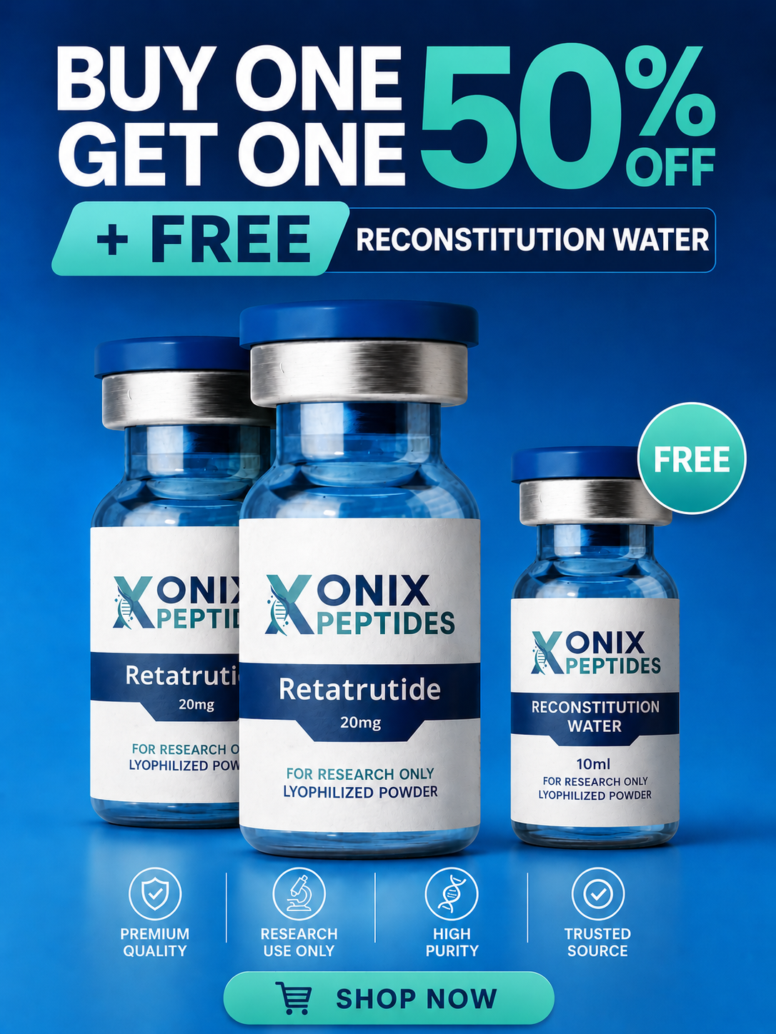 Retatrutide 20mg Bundle-Buy one get one 50% off + Free Bacteriostatic Water